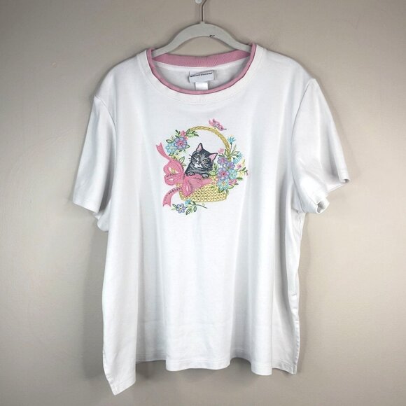 Alfred Dunner Tops - Vintage Alfred Dunner Top XLarge Embroidered CAT Grannycore Dainty Twee Kawaii